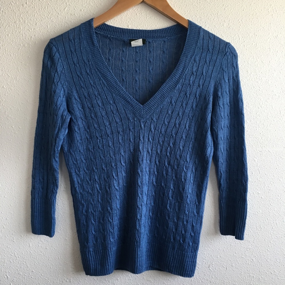 2 for $11 J Crew v neck blue linen sweater 3/4 sleeve